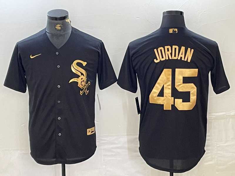 Mens Chicago White Sox #45 Michael Jordan Black Gold Cool Base Stitched Baseball Jersey